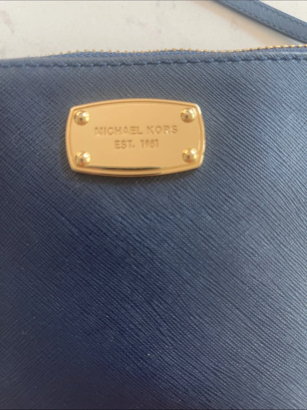 Michael Kors Navy Saffiano Leather Dome Crossbody Bag Gold Hardware Butterfly